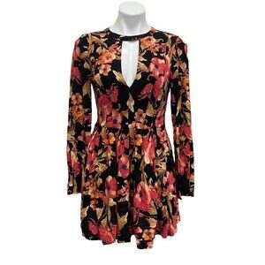 Free People Tegan Long Sleeve Hippie Boho multicolored Mini Dress sz 0 XS